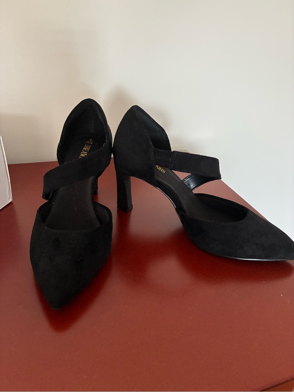 Dream Pairs Black Suede Pointed-Toe Cross-Strap Heels